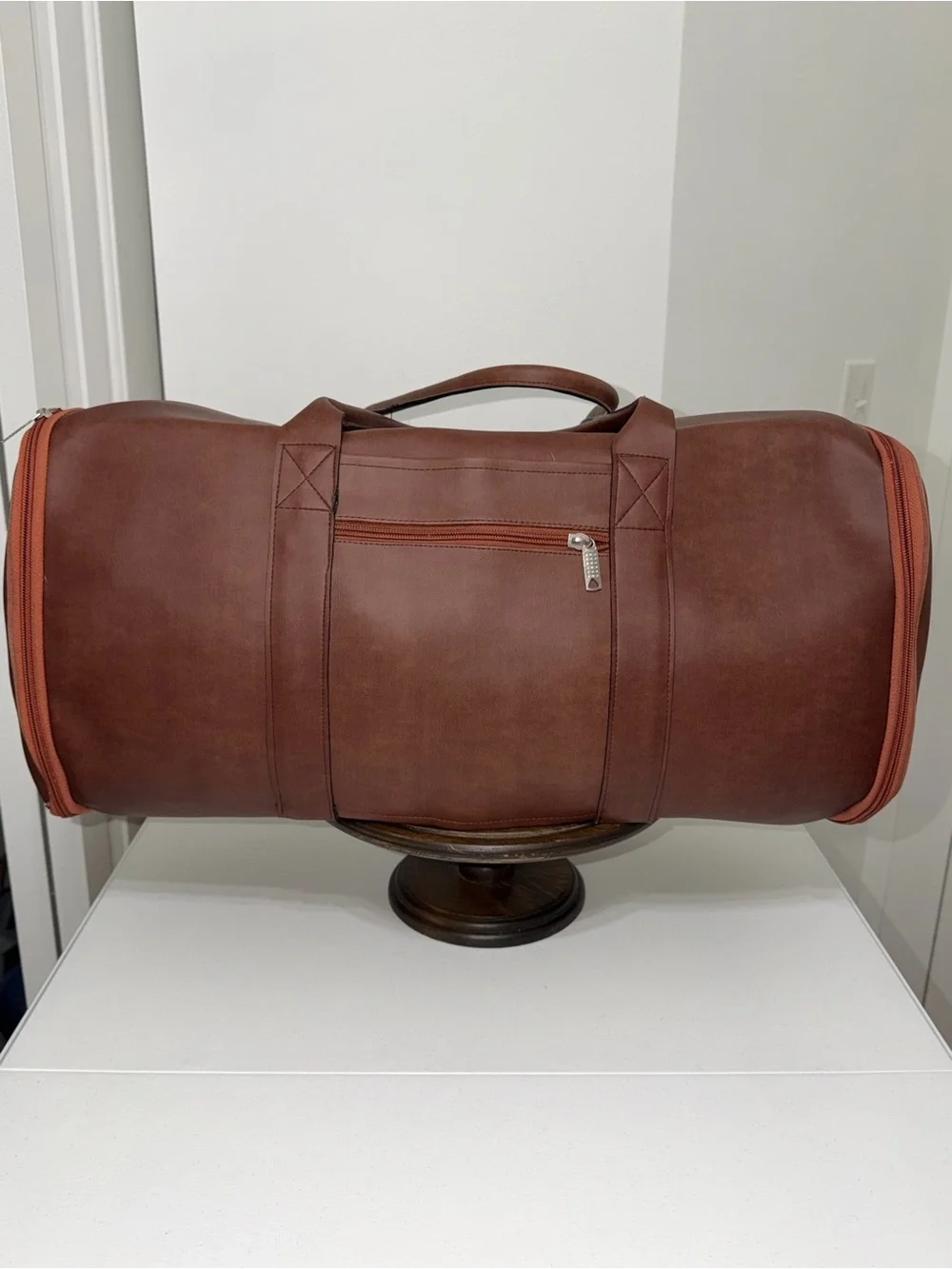 Greek Traditions Faux Leather Convertible Garment Bag Duffel Travel Weekender